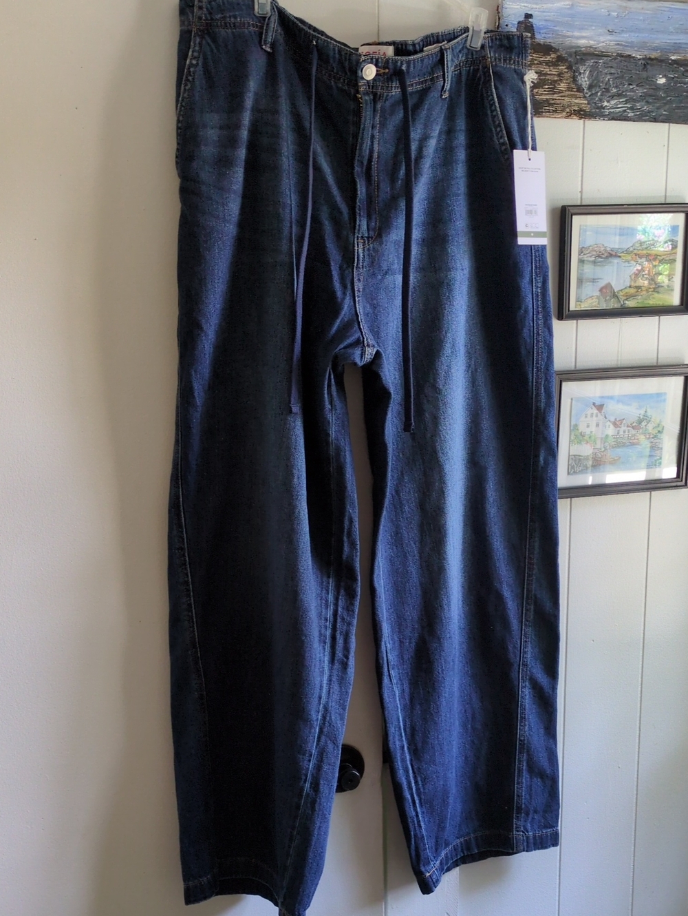Women's Dark Blue Drawstring Jeans